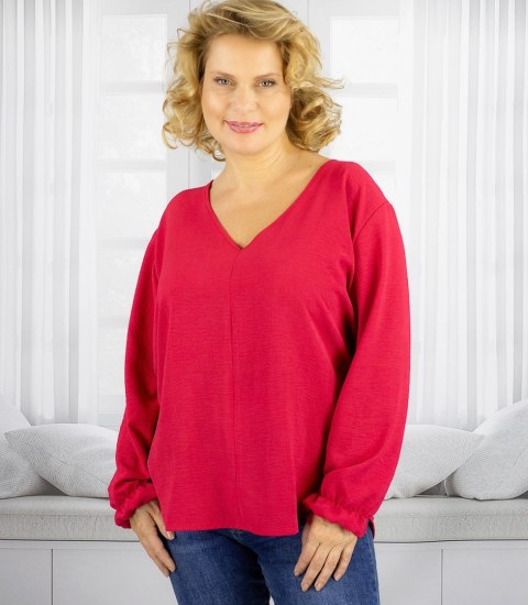 Elegancka bluzka oversize z delikatnie bufiastymi rękawami MARCELINA (Czerwony) 46/48