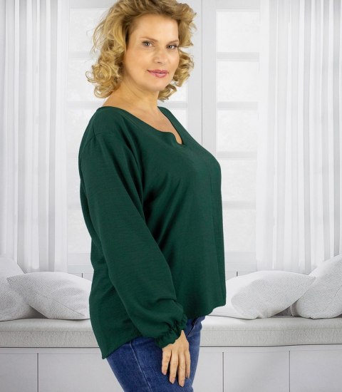 Elegancka bluzka oversize z delikatnie bufiastymi rękawami MARCELINA (Zielony) 46/48