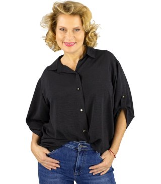 Elegancka koszula oversize z ozdobnym kołnierzykiem "VIVIANNE" (Czarny) 46/48
