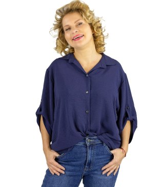 Elegancka koszula oversize z ozdobnym kołnierzykiem "VIVIANNE" (Niebieski) 46/48