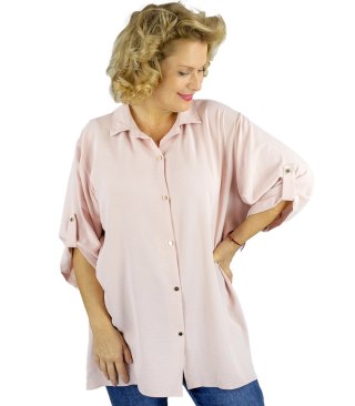 Elegancka koszula oversize z ozdobnym kołnierzykiem "VIVIANNE" (Różowy) 46/48