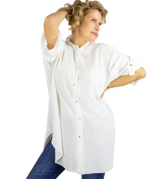 Elegancka koszula tunika oversize ze stójką ANNA (Biały) 46/48