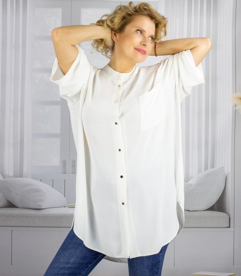 Elegancka koszula tunika oversize ze stójką ANNA (Biały) 46/48 Elegancka koszula tunika oversize ze stójką ANNA (Biały) 46/48