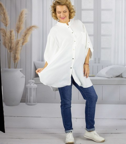 Elegancka koszula tunika oversize ze stójką ANNA (Biały) 46/48 Elegancka koszula tunika oversize ze stójką ANNA (Biały) 46/48