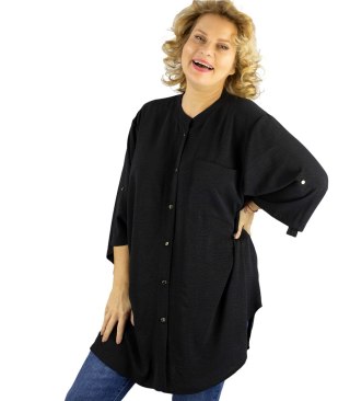 Elegancka koszula tunika oversize ze stójką ANNA (Czarny) 46/48