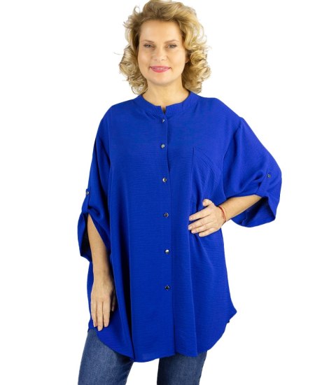 Elegancka koszula tunika oversize ze stójką ANNA (Niebieski) 46/48 Elegancka koszula tunika oversize ze stójką ANNA (Niebieski) 46/48