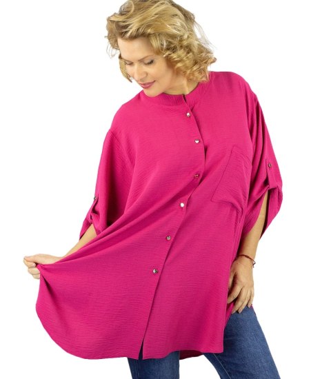 Elegancka koszula tunika oversize ze stójką ANNA (Różowy) 46/48
