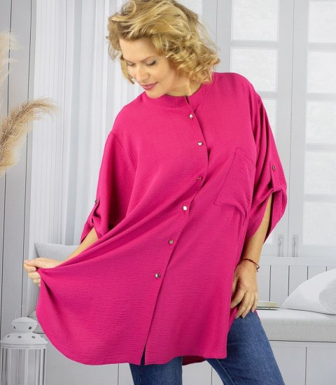 Elegancka koszula tunika oversize ze stójką ANNA (Różowy) 46/48