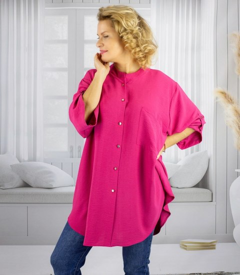 Elegancka koszula tunika oversize ze stójką ANNA (Różowy) 46/48
