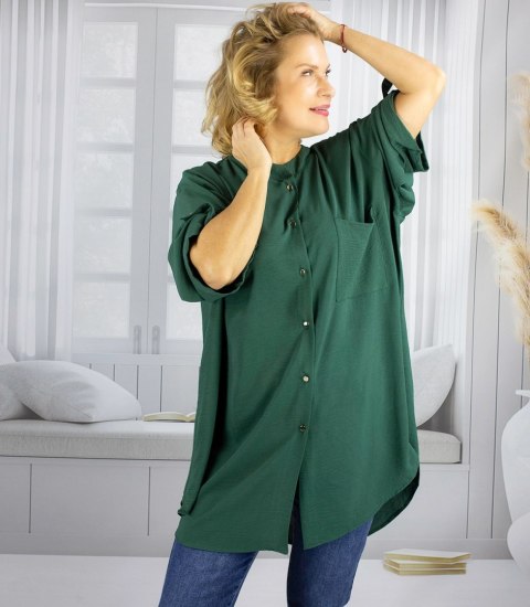 Elegancka koszula tunika oversize ze stójką ANNA (Zielony) 46/48