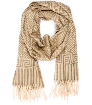 Ciepły szal szalik aztecki wzór elegancki stylowy 190x65 cm (Wielokolorowy || Beżowy)