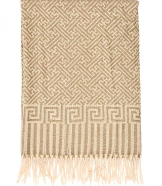 Ciepły szal szalik aztecki wzór elegancki stylowy 190x65 cm (Wielokolorowy || Beżowy)