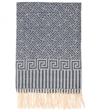 Ciepły szal szalik aztecki wzór elegancki stylowy 190x65 cm (Wielokolorowy || Granatowy)