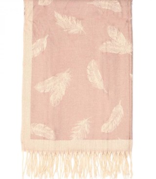 Ciepły szal szalik wzór w pióra elegancki stylowy 180x70 cm (Różowy || Wielokolorowy)