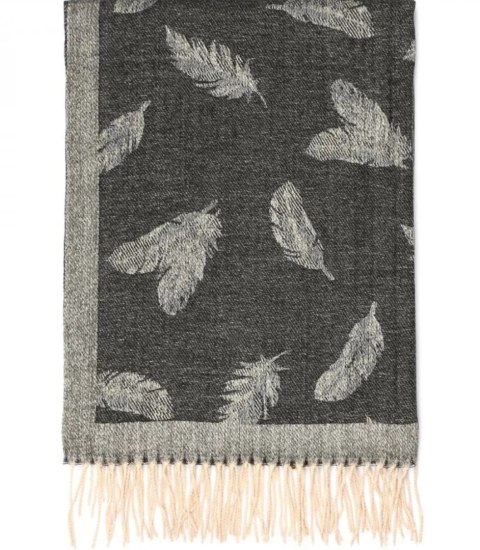 Ciepły szal szalik wzór w pióra elegancki stylowy 180x70 cm (Szary || Wielokolorowy) Ciepły szal szalik wzór w pióra elegancki stylowy 180x70 cm (Szary || Wielokolorowy)