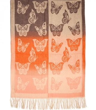 Ciepły szal szalik piękne motyle elegancki stylowy 180x70 cm (Pomarańczowy)
