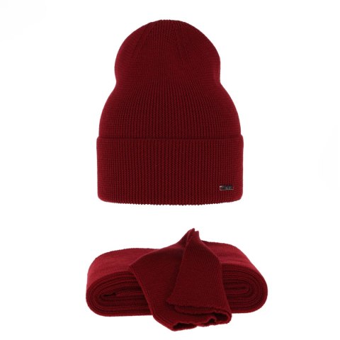 Czapka i szalik damski zimowy komplet, bordowy, 100% wełniany merino Melpomena Czapka i szalik damski zimowy komplet, bordowy, 100% wełniany merino Melpomena