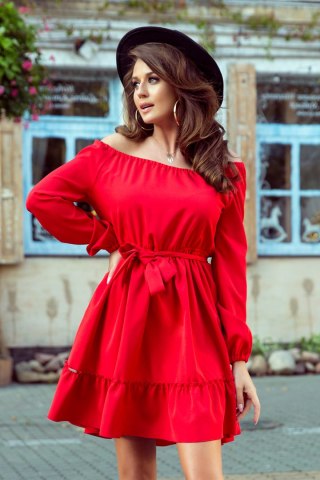 265-4 DAISY Sukienka z falbankami - CZERWONA - XS