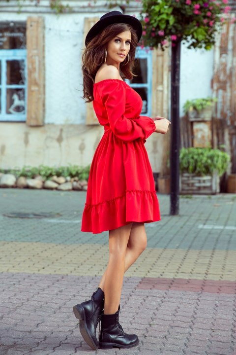 265-4 DAISY Sukienka z falbankami - CZERWONA - XS 265-4 DAISY Sukienka z falbankami - CZERWONA - XS