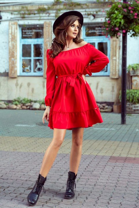 265-4 DAISY Sukienka z falbankami - CZERWONA - XS 265-4 DAISY Sukienka z falbankami - CZERWONA - XS