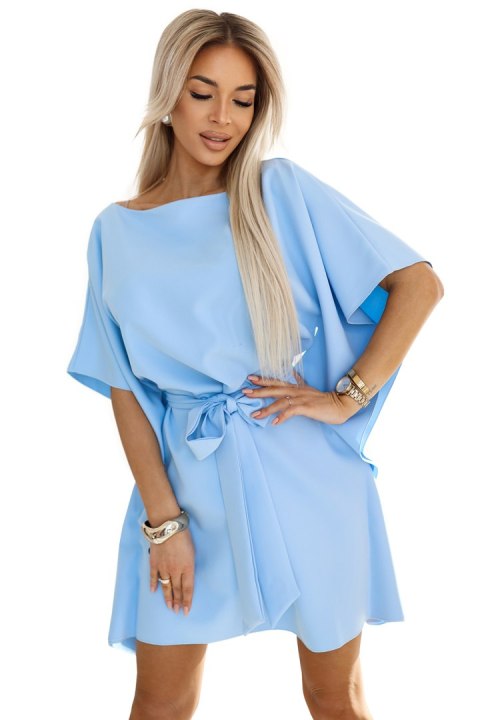 287-36 SOFIA Sukienka motyl z wiązaniem w pasie - pastelowy BŁĘKIT - S/M 287-36 SOFIA Sukienka motyl z wiązaniem w pasie - pastelowy BŁĘKIT - S/M