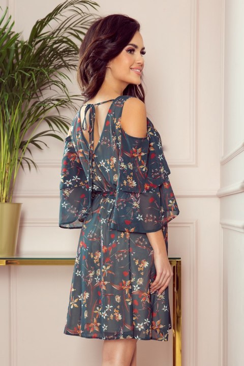 292-2 MARINA zwiewna sukienka z dekoltem - ZIELONA W KWIATY - XXL 292-2 MARINA zwiewna sukienka z dekoltem - ZIELONA W KWIATY - XXL