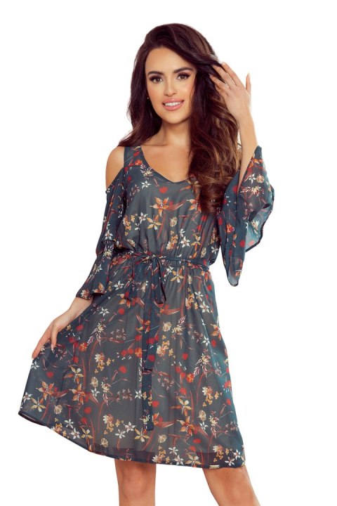 292-2 MARINA zwiewna sukienka z dekoltem - ZIELONA W KWIATY - XXL 292-2 MARINA zwiewna sukienka z dekoltem - ZIELONA W KWIATY - XXL