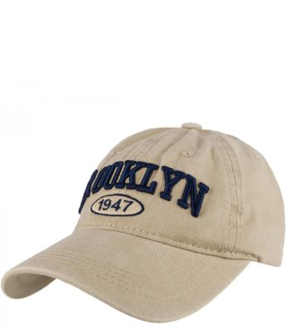 Czapka z daszkiem bawełna vintage destroyed regulowana unisex haft BROOKLYN (Beżowy)