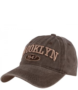 Czapka z daszkiem bawełna vintage destroyed regulowana unisex haft BROOKLYN (Brązowy)