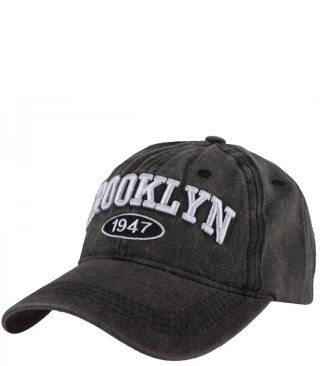Czapka z daszkiem bawełna vintage destroyed regulowana unisex haft BROOKLYN (Czarny)