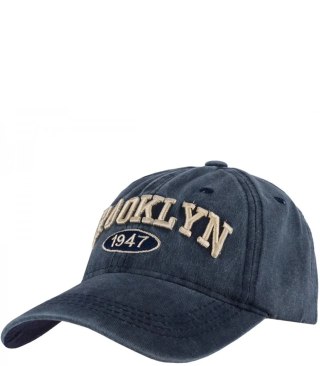 Czapka z daszkiem bawełna vintage destroyed regulowana unisex haft BROOKLYN (Granatowy)