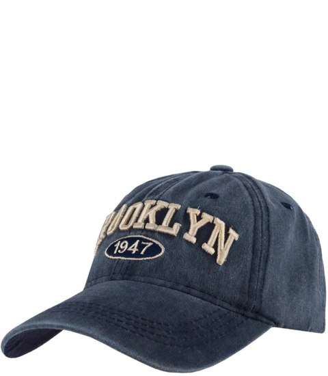 Czapka z daszkiem bawełna vintage destroyed regulowana unisex haft BROOKLYN (Granatowy) Czapka z daszkiem bawełna vintage destroyed regulowana unisex haft BROOKLYN (Granatowy)