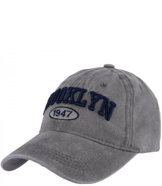 Czapka z daszkiem bawełna vintage destroyed regulowana unisex haft BROOKLYN (Szary)
