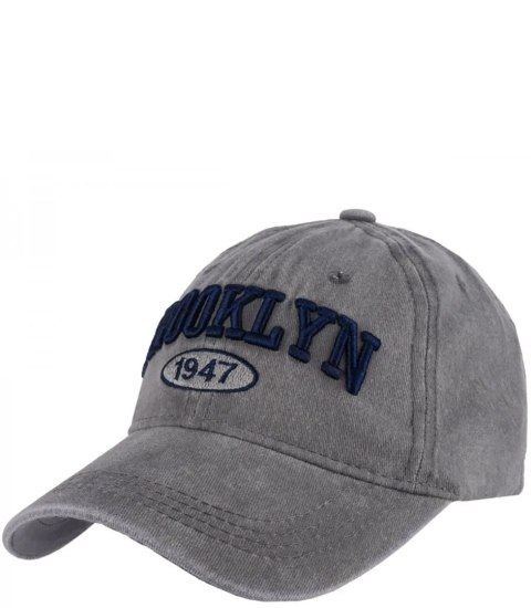 Czapka z daszkiem bawełna vintage destroyed regulowana unisex haft BROOKLYN (Szary) Czapka z daszkiem bawełna vintage destroyed regulowana unisex haft BROOKLYN (Szary)