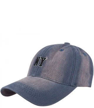 Czapka z daszkiem jeans cieniowana regulowana unisex haft NY (Granatowy)