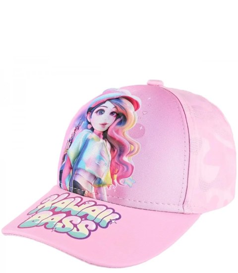 Dziecięca czapka z daszkiem ozdobiona nadrukiem "KAWAII BASS" (Różowy)