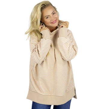 Damska bluza z kapturem w paski oversize CANDY STRIPES (Beżowy) M (38)