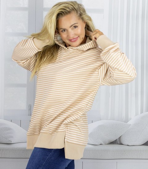 Damska bluza z kapturem w paski oversize CANDY STRIPES (Beżowy) M (38) Damska bluza z kapturem w paski oversize CANDY STRIPES (Beżowy) M (38)