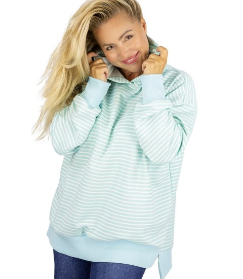 Damska bluza z kapturem w paski oversize CANDY STRIPES (Niebieski) M (38)
