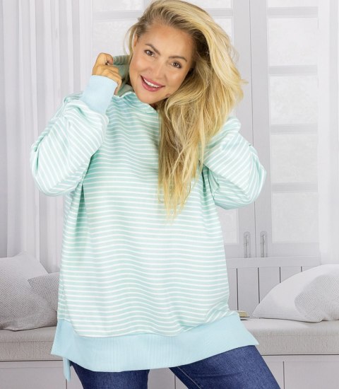 Damska bluza z kapturem w paski oversize CANDY STRIPES (Niebieski) M (38)