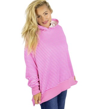 Damska bluza z kapturem w paski oversize CANDY STRIPES (Różowy) M (38)