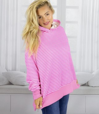 Damska bluza z kapturem w paski oversize CANDY STRIPES (Różowy) M (38)
