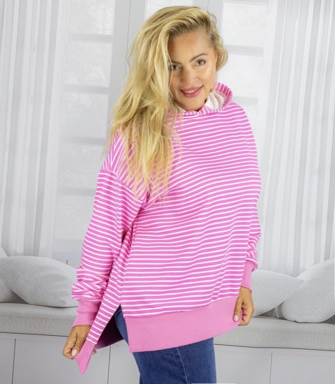 Damska bluza z kapturem w paski oversize CANDY STRIPES (Różowy) M (38)