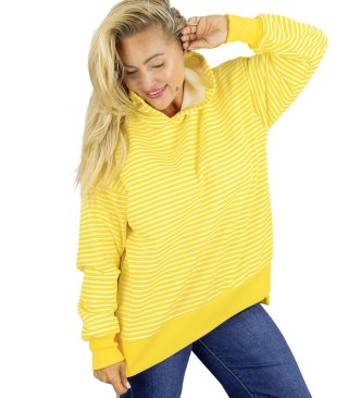 Damska bluza z kapturem w paski oversize CANDY STRIPES (Żółty) M (38)