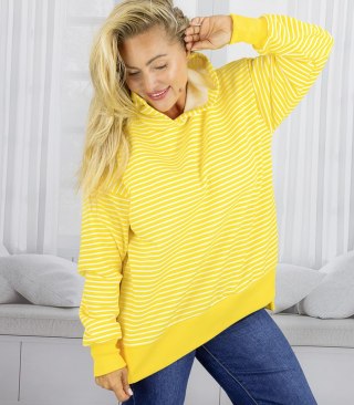 Damska bluza z kapturem w paski oversize CANDY STRIPES (Żółty) M (38)