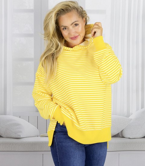 Damska bluza z kapturem w paski oversize CANDY STRIPES (Żółty) M (38)