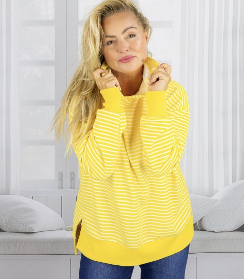 Damska bluza z kapturem w paski oversize CANDY STRIPES (Żółty) M (38)