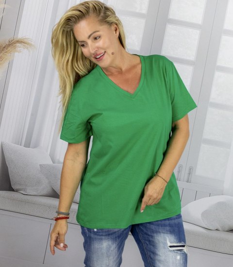 Bluzka koszulka t-shirt basic dekolt w serek ALDONA (Zielony) 2XL/3XL Bluzka koszulka t-shirt basic dekolt w serek ALDONA (Zielony) 2XL/3XL