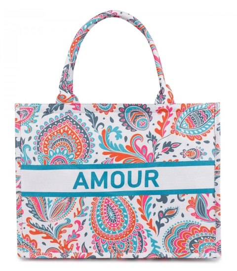 Duża kolorowa torba shopperka z napisem AMOUR (Wielokolorowy) Duża kolorowa torba shopperka z napisem AMOUR (Wielokolorowy)
