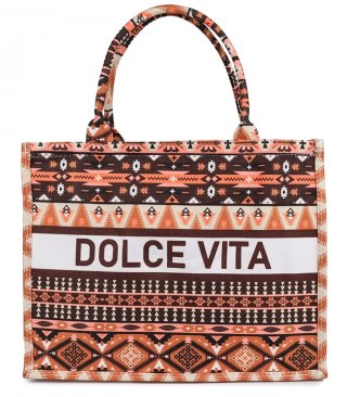 Duża kolorowa torba shopperka z napisem DOLCE VITA (Wielokolorowy)